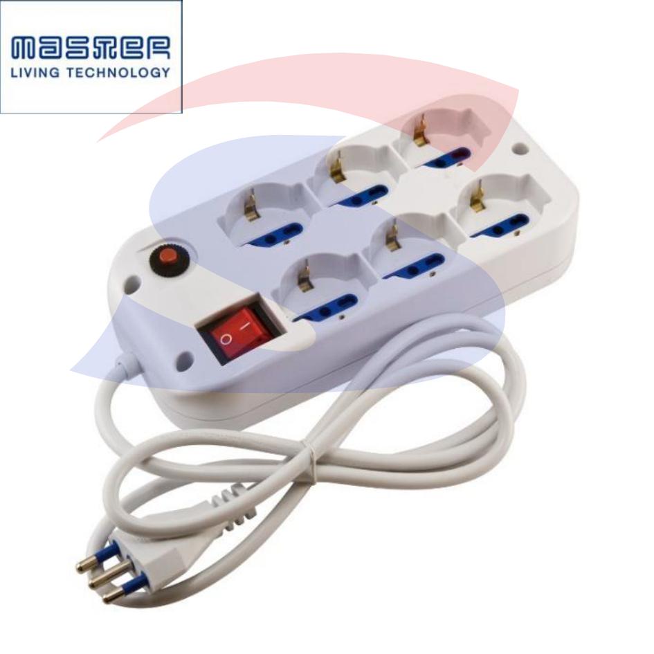Multipresa quadrata 6 uscite Schuko e bivalenti, cavo 1,2 mt - MASTER 70630