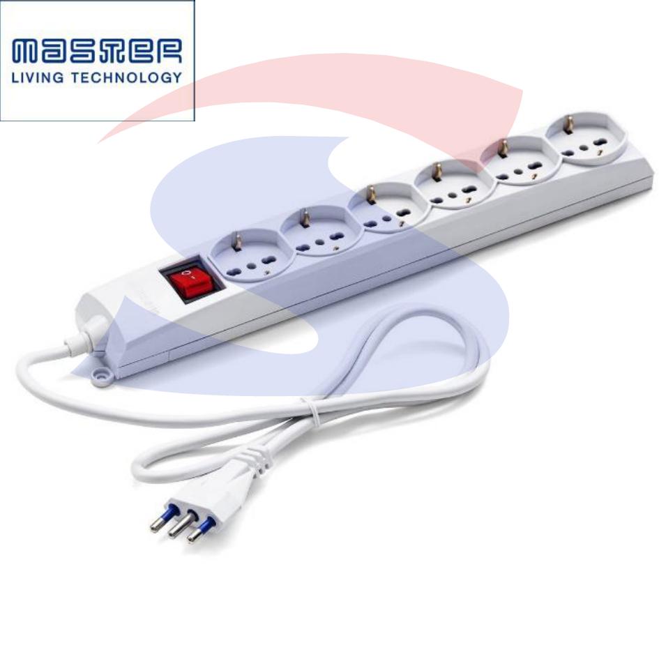 Multipresa rettangolare 6 uscite Schuko e bivalenti - MASTER 72690