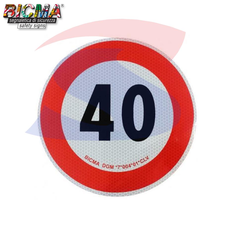 Dischetto limite di velocità 40 Km/h adesivo rinfrangente - BICMA 99002