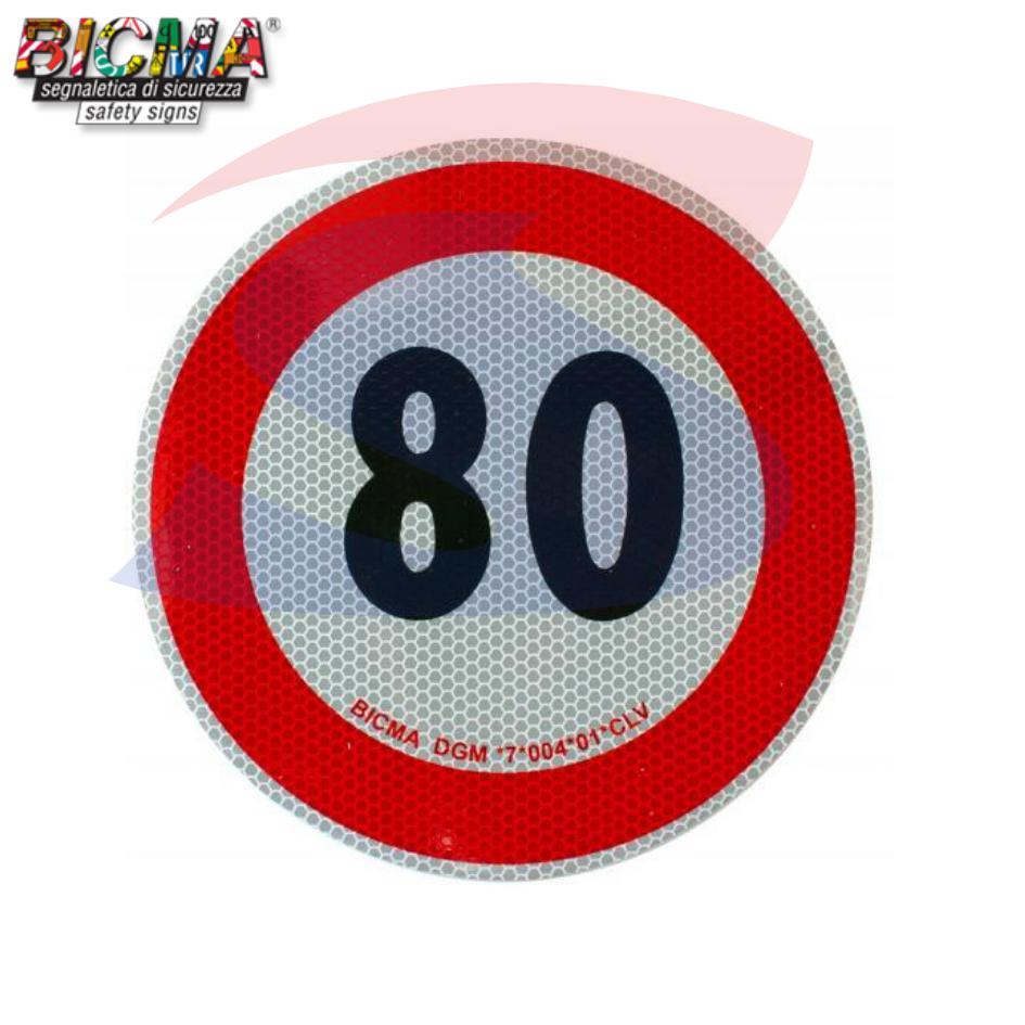 Dischetto limite di velocità 80 Km/h adesivo rinfrangente - BICMA 99004
