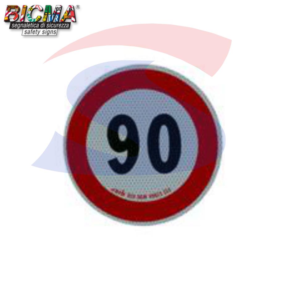 Dischetto limite di velocità 90 Km/h adesivo rinfrangente - BICMA 99009