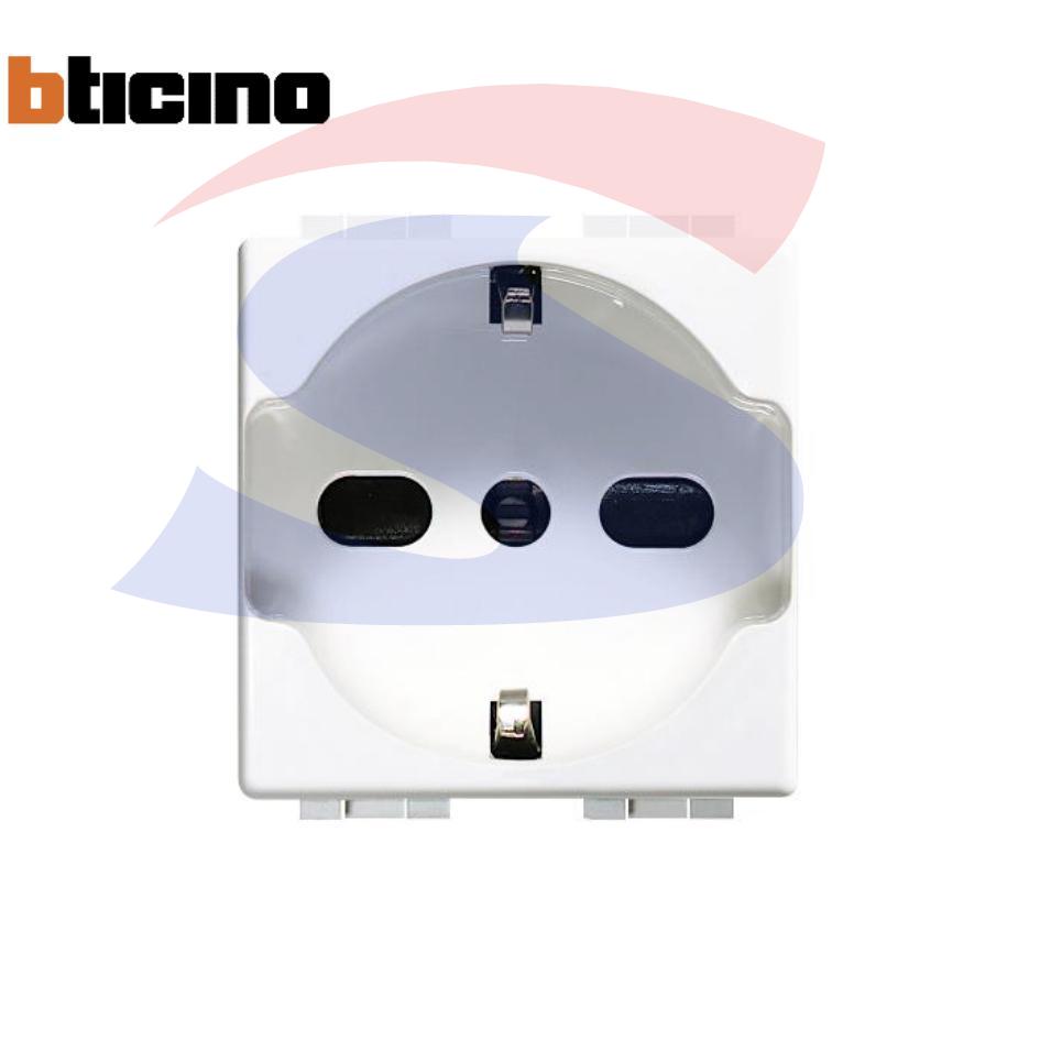 Presa Schuko bivalente P17/11 2P + T serie "Luna", Bianco - BTICINO C4140/16