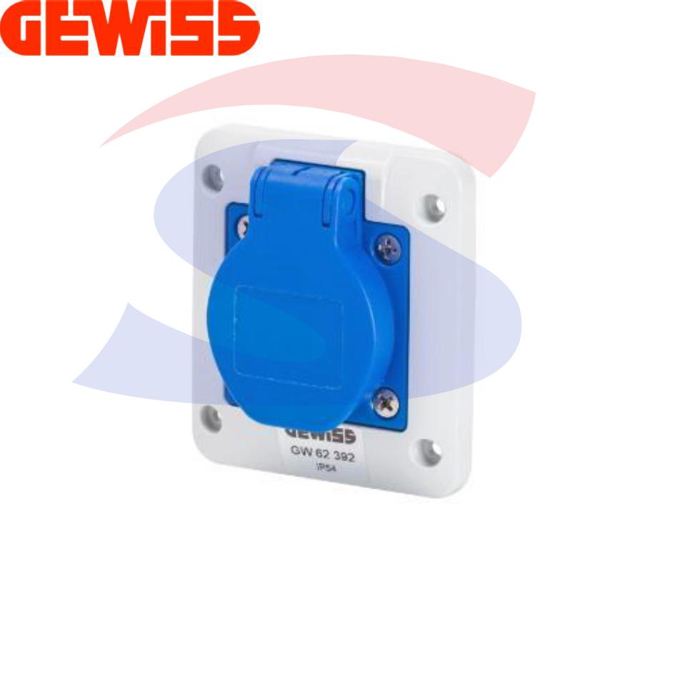 Presa fissa da incasso con shutter 2P+T 16A 200-250 V, Blu - GEWISS GW62392