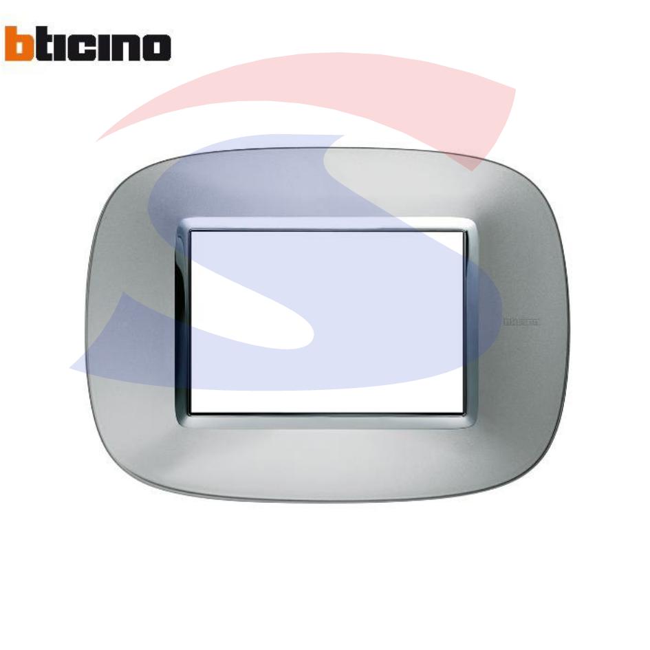 Placca 3 posti colore Alluminio metallizzato serie Axolute - BTICINO HB4803XC