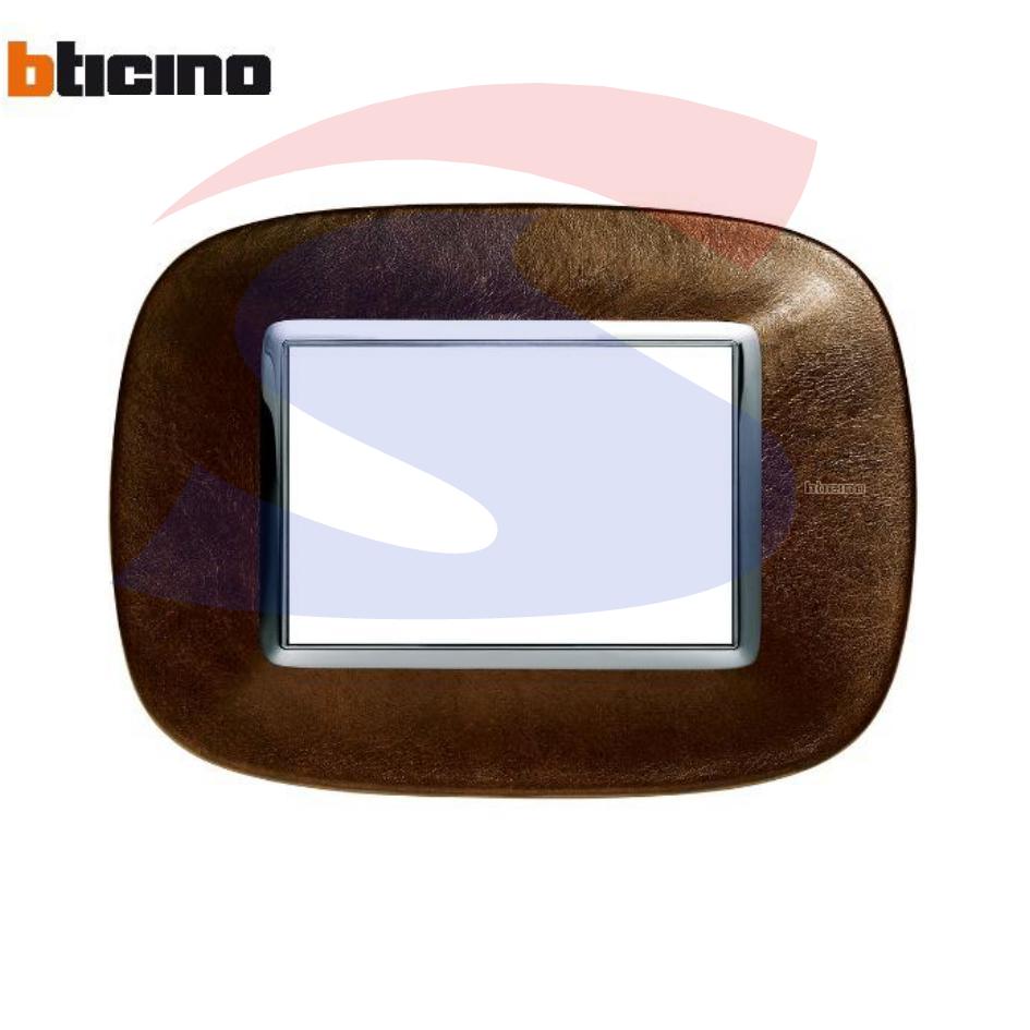 Placca in pelle 3 posti colore Caffè serie Axolute - BTICINO HB4803SLS