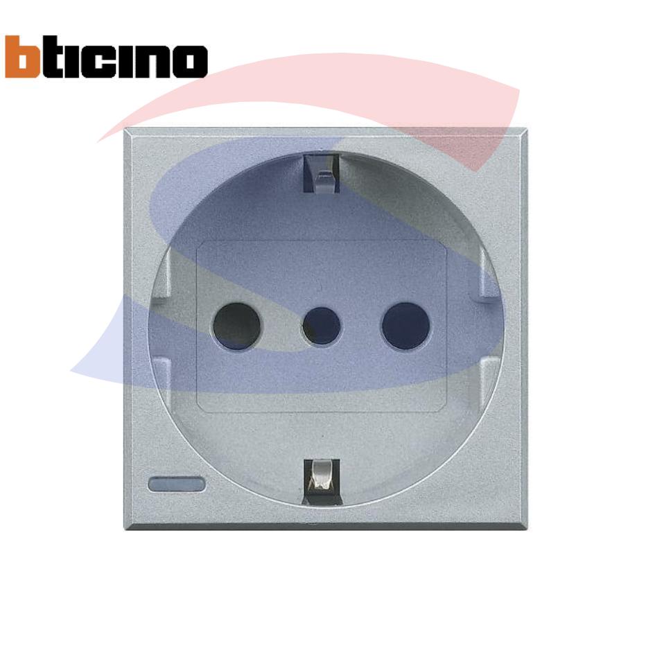 BTICINO - S2676TAE - Presa pluristandard 2p+t 16a con 1 presa std italiano  - bipasso/tedesco 2p+t 16a bianco - 8005543465165