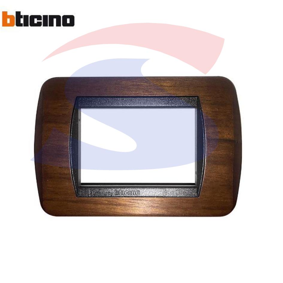 Placca in legno 3 posti Mogano serie LivingInternational - BTICINO L4803LMG