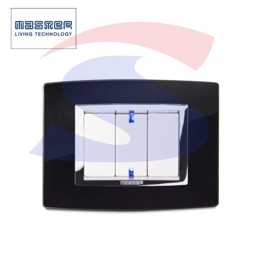 Placca in vetro Nero rettangolare 3 posti serie Vitra - MASTER 22VBS203