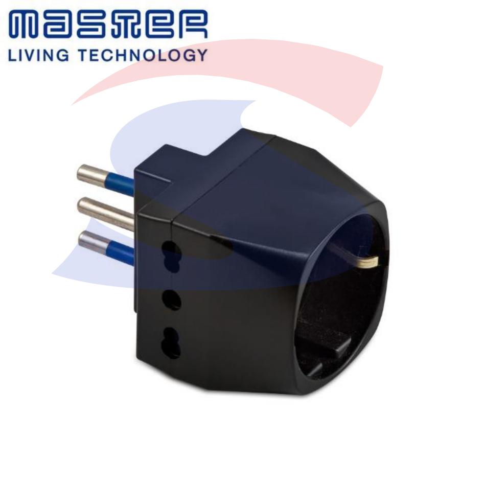 Adattatore Triplo Bivalente Master 2 Poli + T 10 A, Nero - MASTER 05750/NO ITALIA