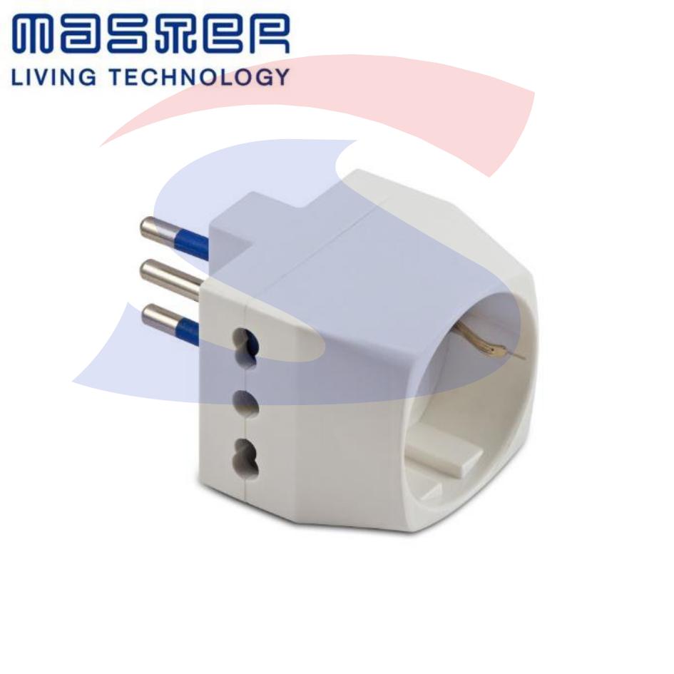 Adattatore Triplo Bivalente Master 2 Poli + T 10 A, Bianco - MASTER 05751/NO ITALIA