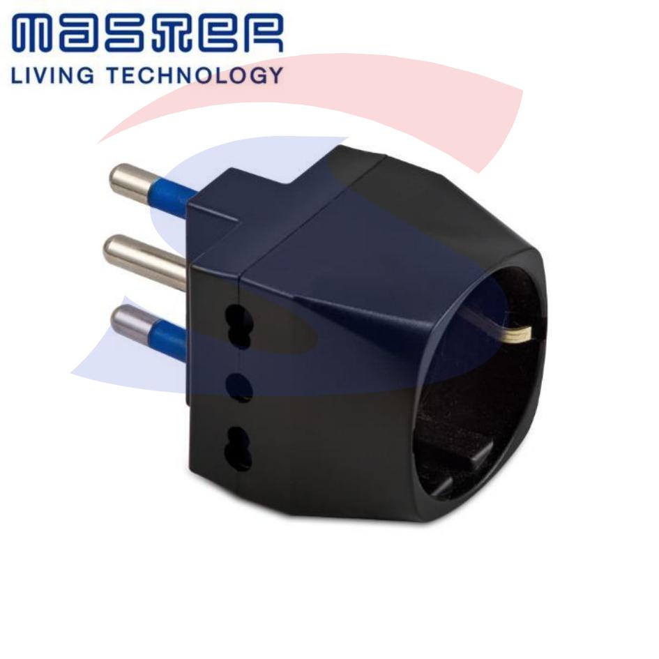 Adattatore Triplo Bivalente Master 2 Poli + T 16 A, Nero - MASTER 05760