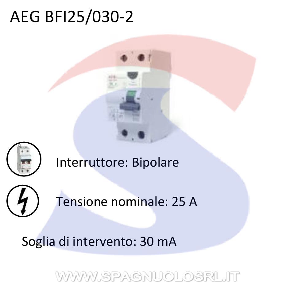 Interruttore differenziale puro bipolare 25 A serie BFI - AEG BFI25/030-2