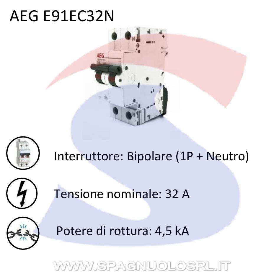 Interruttore automatico bipolare Serie E90 AEG Elfa90, 32 A - AEG EN41NC32