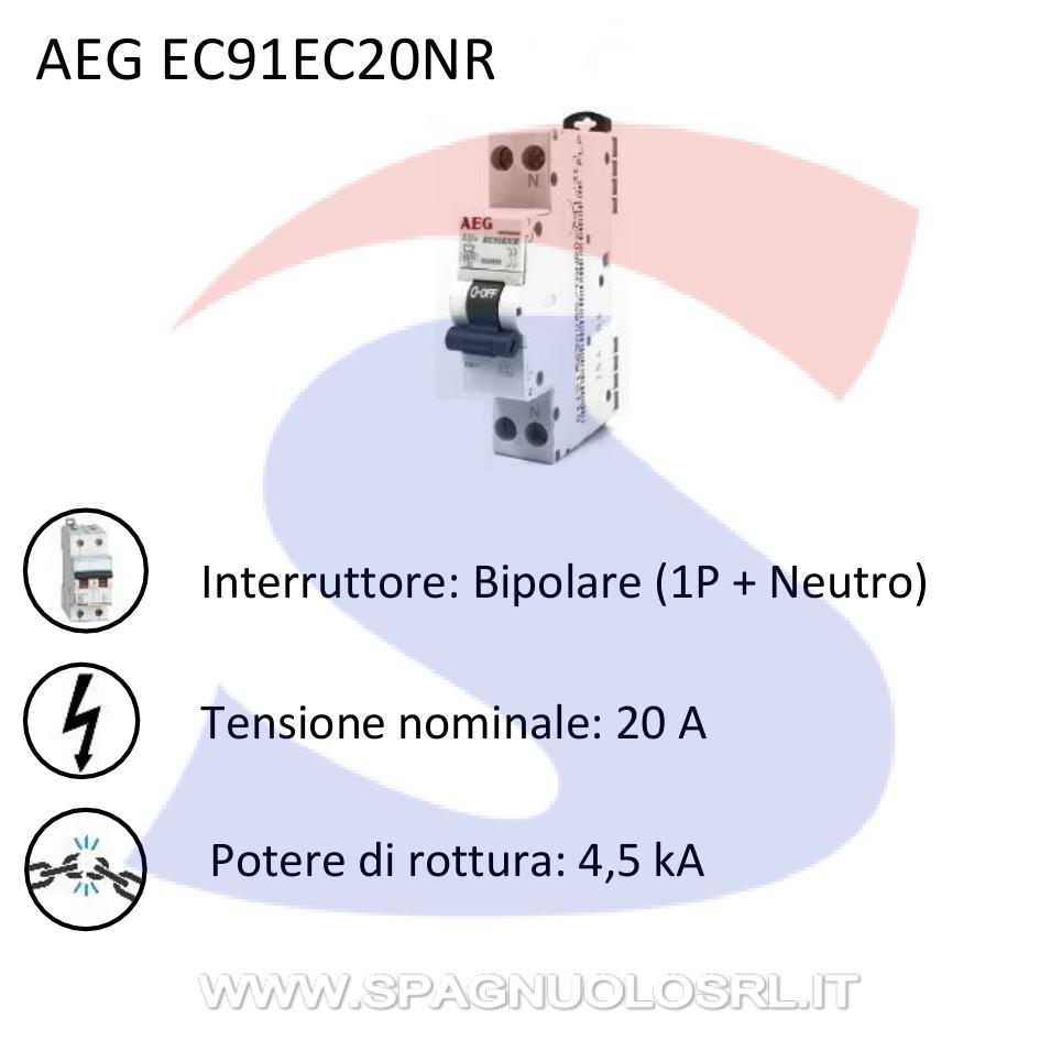 Interruttore automatico bipolare Compatto AEG Elfa90 da 20 A - AEG EC91EC20NR