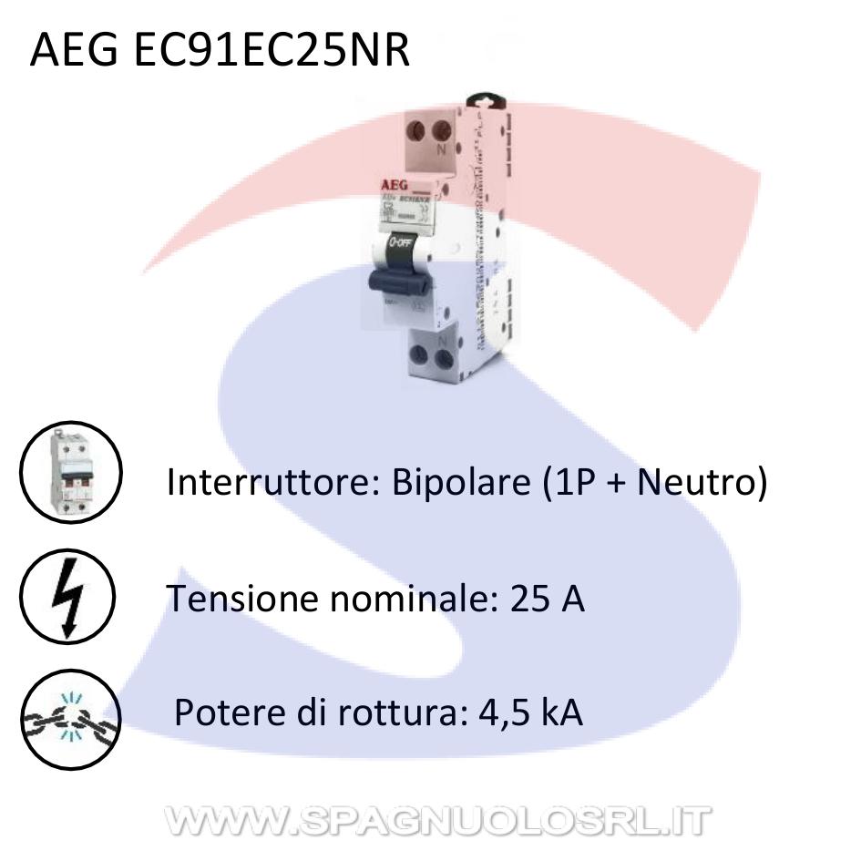 Interruttore automatico bipolare Compatto AEG Elfa90 da 25 A - AEG EC91EC25NR