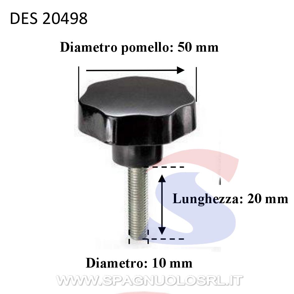 Volantino maschio con perno di 20 mm e pomello di Ø 50 mm - DE SANTIS 20498