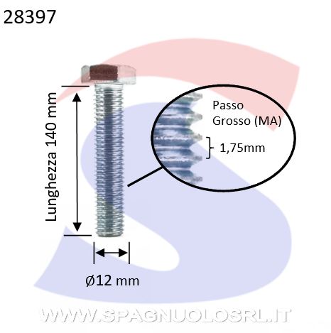 VITE T.ESAG.8.8 M12X140 PASSOGROSSO TOTAL.FILET.ZINCATA - VITI VITTEZNM12X140TF