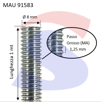 BARRA FILETTATA ZINC.1MT M8PASSO GROSSO 1,25 - MAU 91583