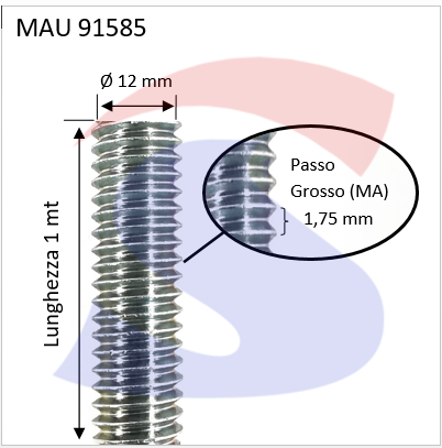 BARRA FILETTATA ZINC.1MT 12MMPASSO GROSSO 1,75 - MAU 91585