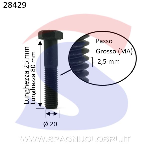 VITE T.ESAG.8.8 M20X80 PASSO GROSSO PARZ.FILET.BRUNITA - VITI VITTEM20X80PF