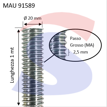 BARRA FILETTATA ZINC.1MT M20PASSO GROSSO 2,5 - MAU 91589
