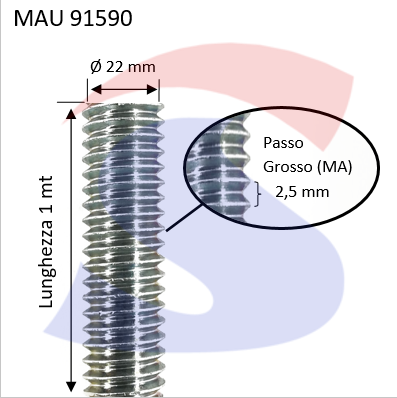BARRA FILETTATA ZINC.1MT 22MMPASSO GROSSO 2,5 - MAU 91590