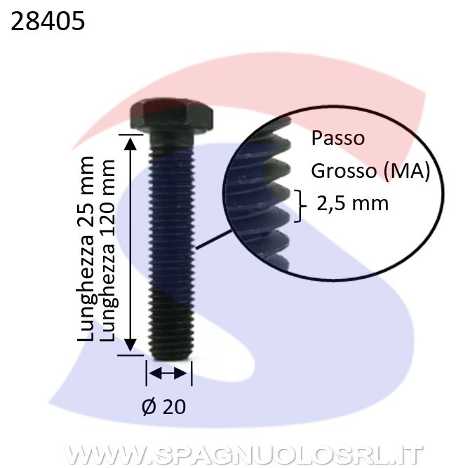 VITE T.ESAG 8.8 M20X120 PASSOGROSSO TOTAL.FILET.BRUNITA - VITI VITTEM20X120TF