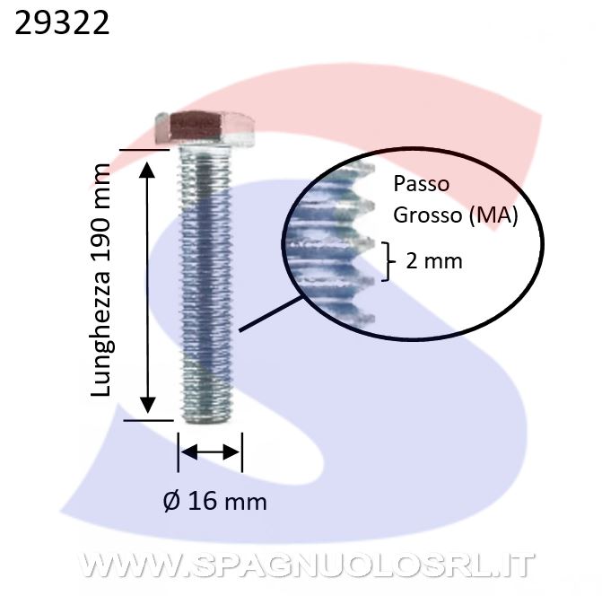 VITTE T.ESAG.8,8 M16X190 PASSOGROSSO TOTAL.FILET.ZINCATA - VITI VITTEZNM16X190TF