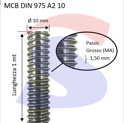BARRA FILETTATA INOX DA 10 A2PASSO 1,50 - VITI DIN 975 A2 10