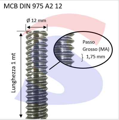 BARRA FILETTATA INOX A2 12PASSO 1,75 - VITI DIN 975 A2 12