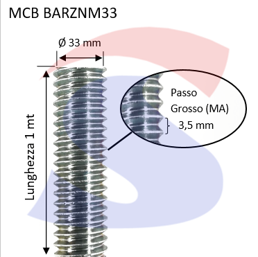 BARRA FILETTATA ZN 4.8 M33DA 1MT ZINCATA PASSO 3,5 - VIPA 647V00003301