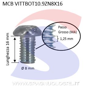 VITE TESTA BOTTONE 10.9 8X16ESAGONALE ZINCATA - VITI VITTBOT10.9ZN8X16