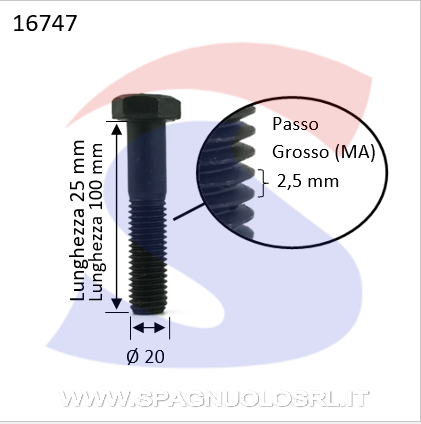 VITE T.ESAG.8,8 M20X100 PASSOGROSSO PARZ.FILET.BRUNITA - VITI VITTEM20X100PF