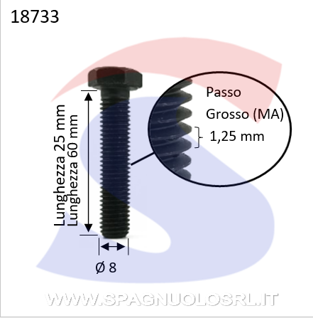 VITE T.ESAG.8.8 M08X60 PASSO GROSSO TOTAL.FILET.BRUNITA - VITI VITTEM08X60
