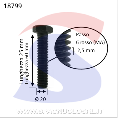 VITE T.ESAG.8,8 M20X60 PASSO GROSSO TOTAL.FILET.BRUNITA - VITI VITTEM20X60TF