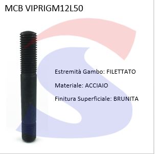 VITI PRIGIONIERE M12 L 50A RADICE CORTA - VITI VIPRIGM12L50