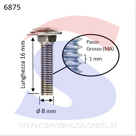 VITE TESTA TONDA CON QUADROSOTTOTESTA M08X16 ZINCATE - VITI TEQUASOTZNM8X16