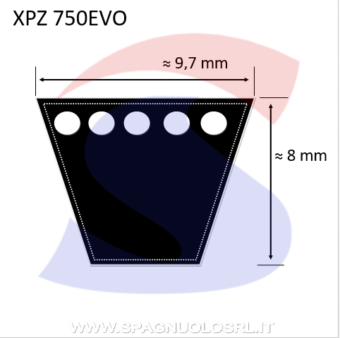 Cinghia Trapezoidale Classica Sezione XPZ 9,7X8X763 - PIBELT XPZ750EVO