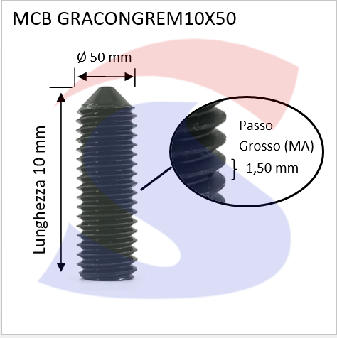 GRANI CAVA ESAGONALE M10X50ESTREMITA'CONICA NERE P.GROSSO - VITI GRACONGREM10X50
