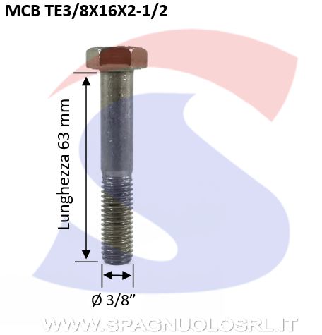 VITE IN POLL. 3/8-16X2-1/2" T.ESAG.INOX PARZ. FILET. - VITI TE3/8X16X2-1/2