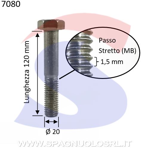VITE T.ESAG.INOX 20X1,5X120 PASSO FINE PARZ.FILET. A4 - VITI VITTEA4MBM20X120