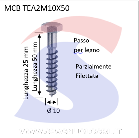 VITE PER LEGNO M 10X50 A TESTAESAGONALE INIOX A 2 - VITI TEA2M10X50