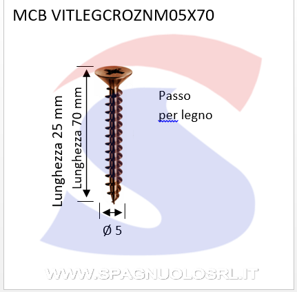 VITE PER LEGNO A TS CON IMPRA CROCE ZINCATA M05X70 - VITI VITLEGCROZNM05X70