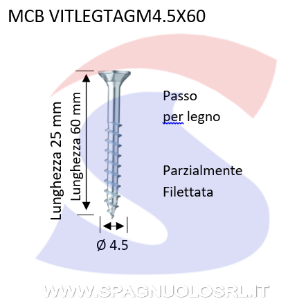 VITE PER LEGNO T.SVAS.CON.IMPRA TAGLIO M4,5X60 ZINCATE - VITI VITLEGTAGM4,5X60