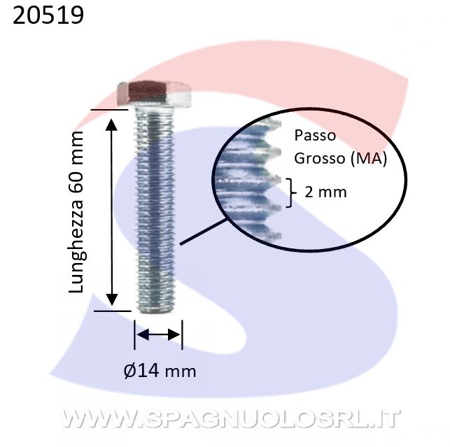 VITE T.ESAG.8.8 M14X60 PASSO GROSSO TOTAL.FILET.ZINCATA - VITI 839V00014060