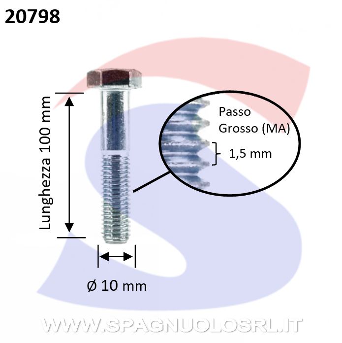 VITE T.ESAG.8.8 M10X100 PASSOGROSSO PARZ.FILET.ZINCATA - VITI VITTEZNM10X100