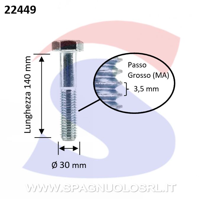 VITE T.ESAG. 8,8 M30X140 PASSOGROSSO PARZ.FILET.BRUNITA - VITI VITTEM30X140ZN