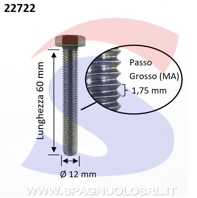 VITE T.ESAG.INOX A2 M12X60 PASSO GROSSO TOTAL.FILET. - INOX 933-2-12*60