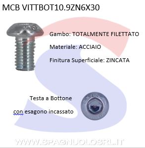 VITE TESTA BOTTONE 10.9 6X30ESAGONALE ZINCATA - VITI VITTBOT10.9ZN6X30