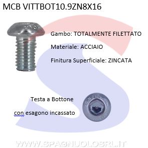 VITE TESTA BOTTONE 10.9 8X16ESAGONALE ZINCATA - VITI VITTBOT10.9ZN8X16